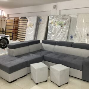 DIVANO ANGOLARE ANTONELLO CON LETTO ESTRAIBILE - CONTENITORE E 2 POUF  LUNA 19/21