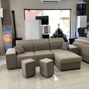 DIVANO BOB CON PENISOLA CONTENITORE - LETTO ETSRAIBILE E 2 POUF ENJOY 2/3
