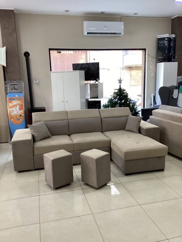 DIVANO BOB CON PENISOLA CONTENITORE - LETTO ETSRAIBILE E 2 POUF ENJOY 2/3