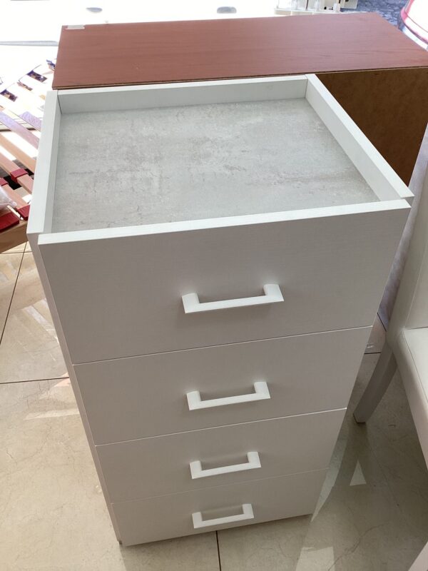 CASSETTIERA BIANCA E CEMENTO CON 4 CASSETTI