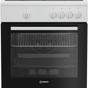 Indesit (Mod. I6GGKMW) – Cucina a Gas 4 Fuochi, Forno a Gas 64 Litri, Classe A, Griglie in Ghisa, Colore Bianco (60x60 cm)