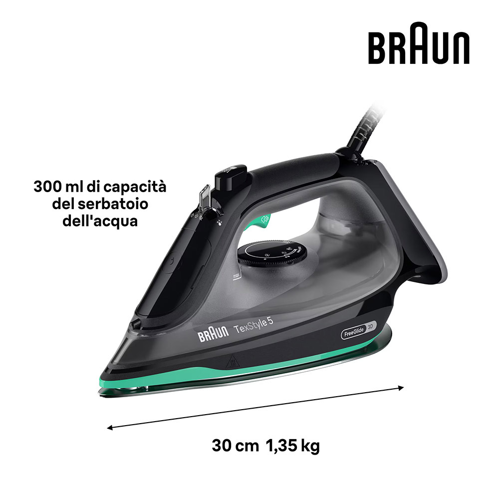 Braun TexStyle 5 (Mod. SI5277GR) – Ferro da Stiro a Vapore 2700W, Piastra FreeGlide 3D, Colpo Vapore 220g/min, Auto-Spegnimento, Nero/Verde - immagine 9
