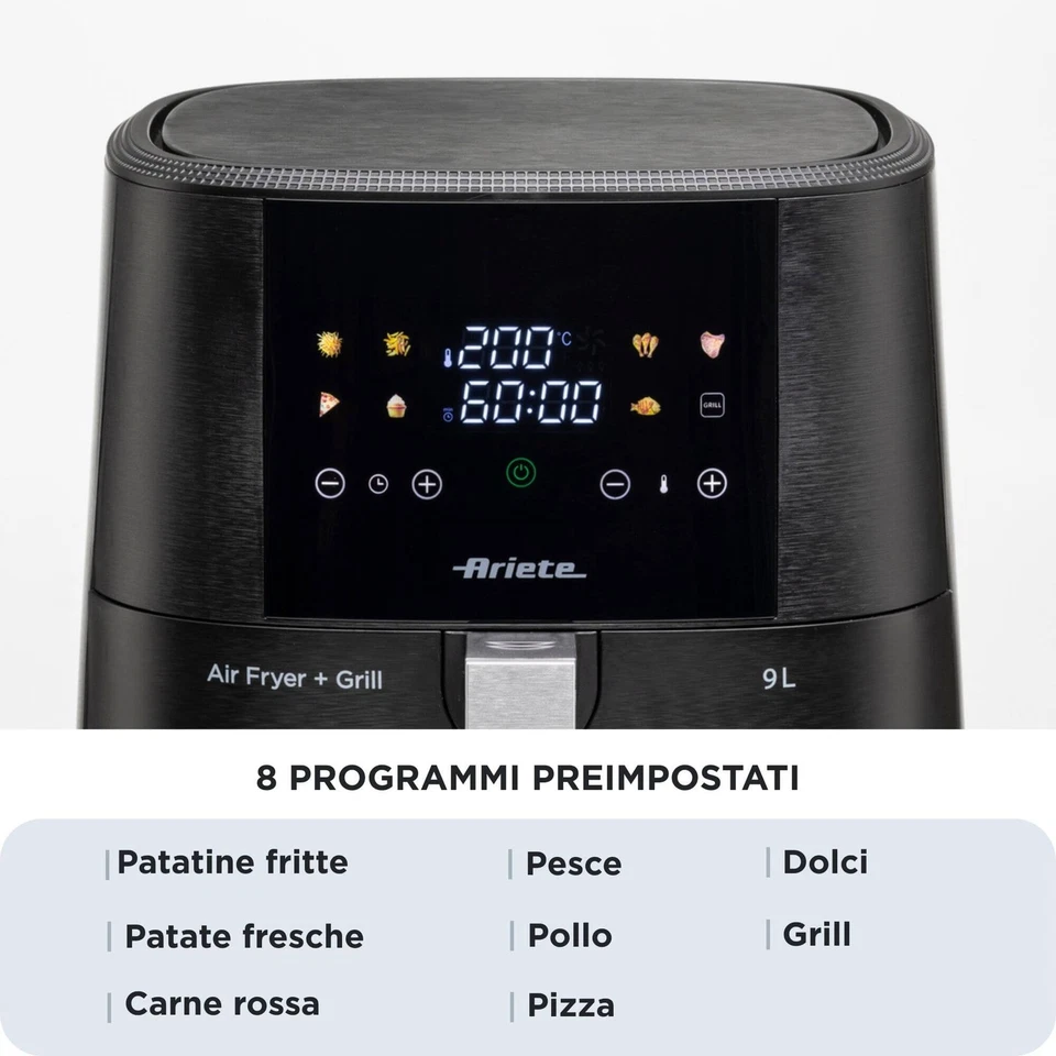 Ariete Airy Fryer 9L (Mod. 4630) – Friggitrice ad Aria XXL 1500W, Manico Acciaio - immagine 3