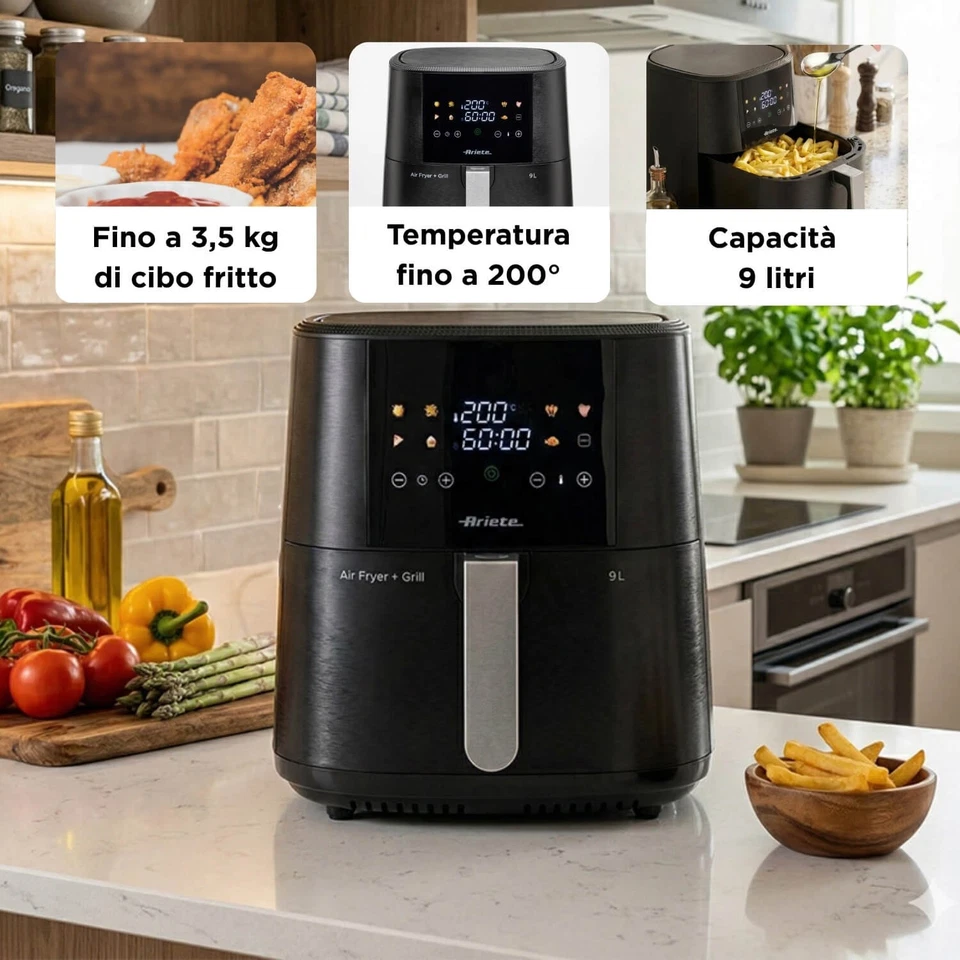 Ariete Airy Fryer 9L (Mod. 4630) – Friggitrice ad Aria XXL 1500W, Manico Acciaio - immagine 4
