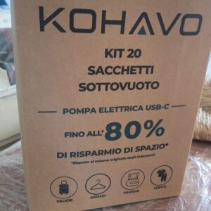 Kohavo – Kit 20 Sacchetti Sottovuoto con Pompa Elettrica USB-C (25W)