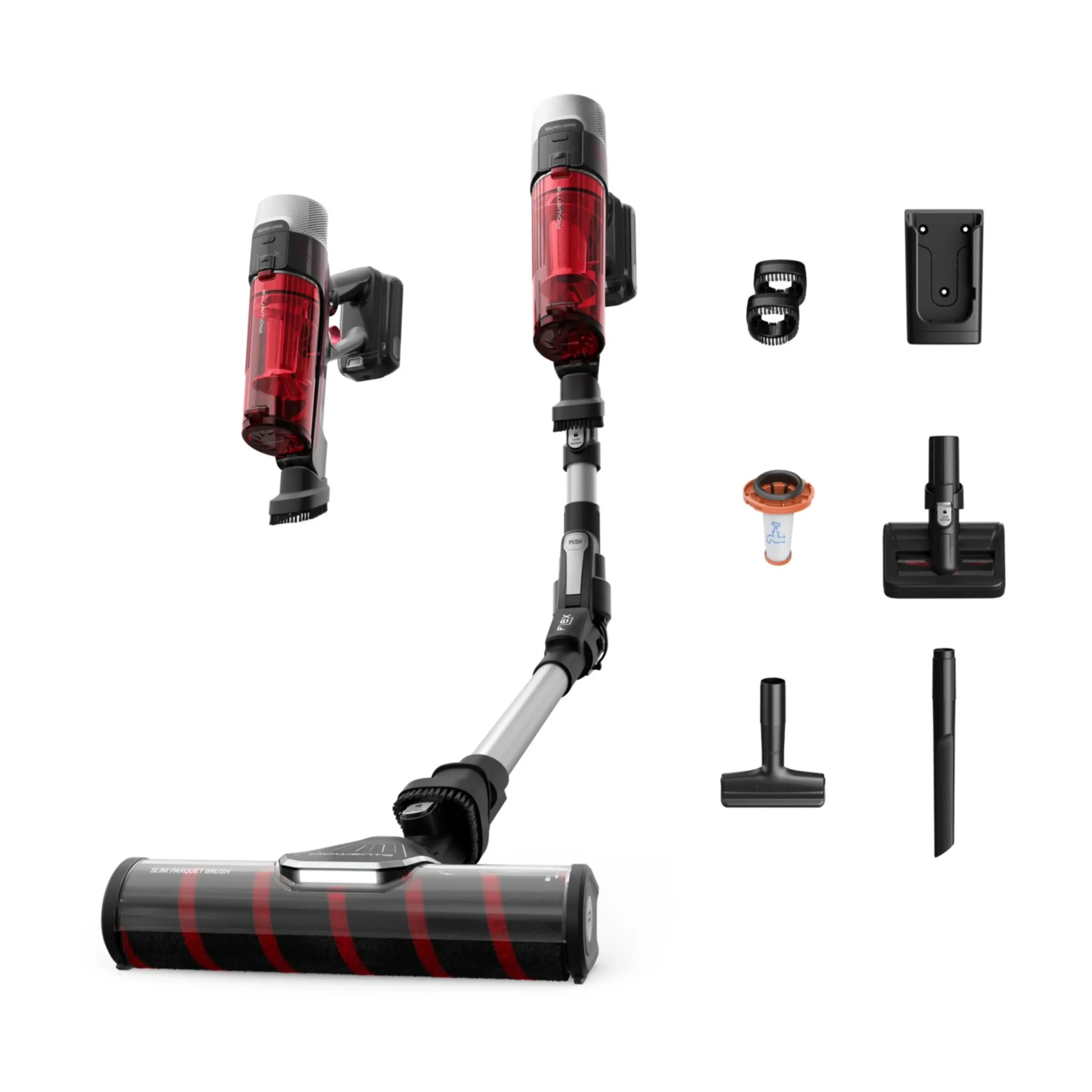 Rowenta (Mod. RH2087) – Scopa Ricaricabile Senza Filo, Potenza 250W, Autonomia fino a 45 Minuti, Contenitore 0,44 Litri, Acciaio e Rosso - immagine 9