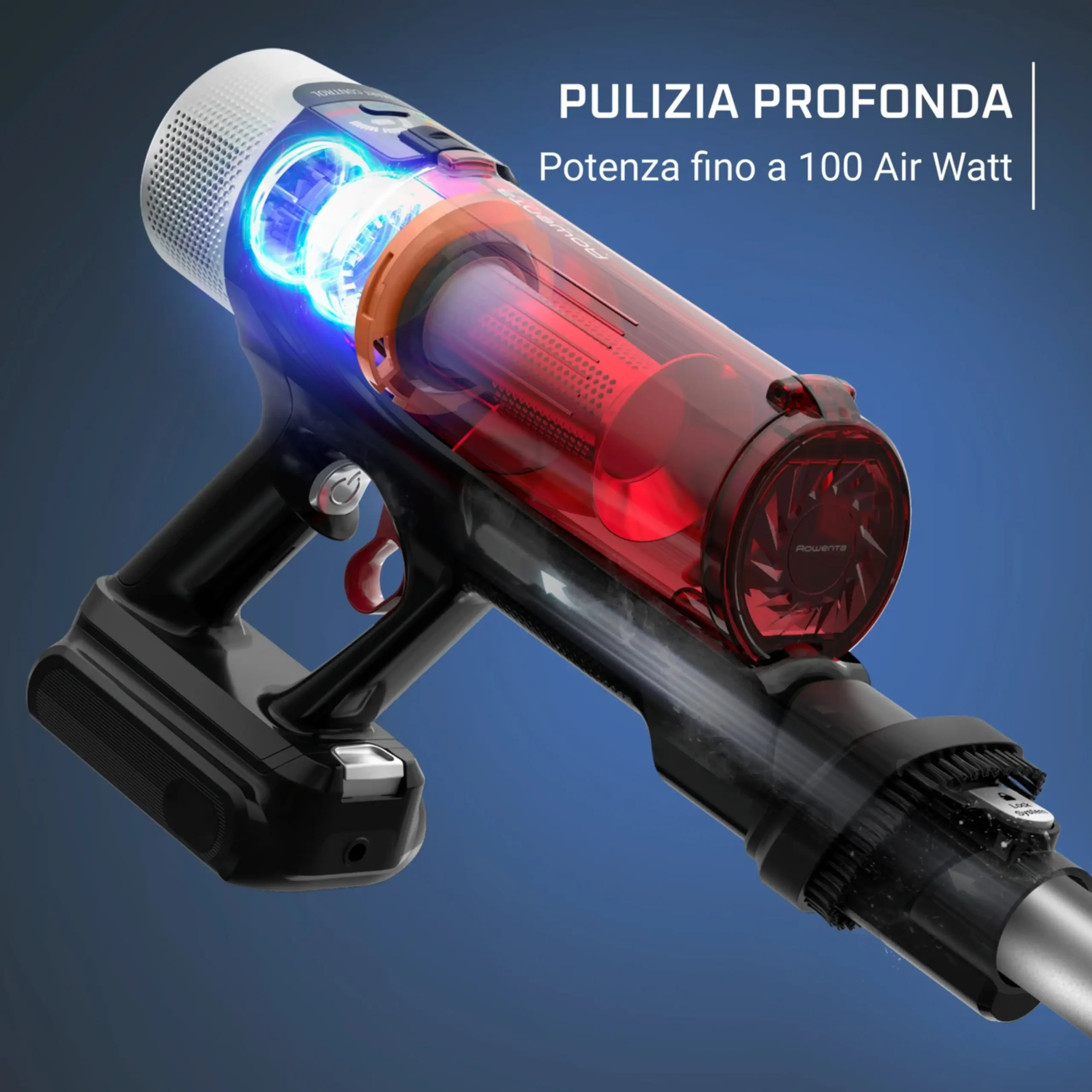 Rowenta (Mod. RH2087) – Scopa Ricaricabile Senza Filo, Potenza 250W, Autonomia fino a 45 Minuti, Contenitore 0,44 Litri, Acciaio e Rosso - immagine 7