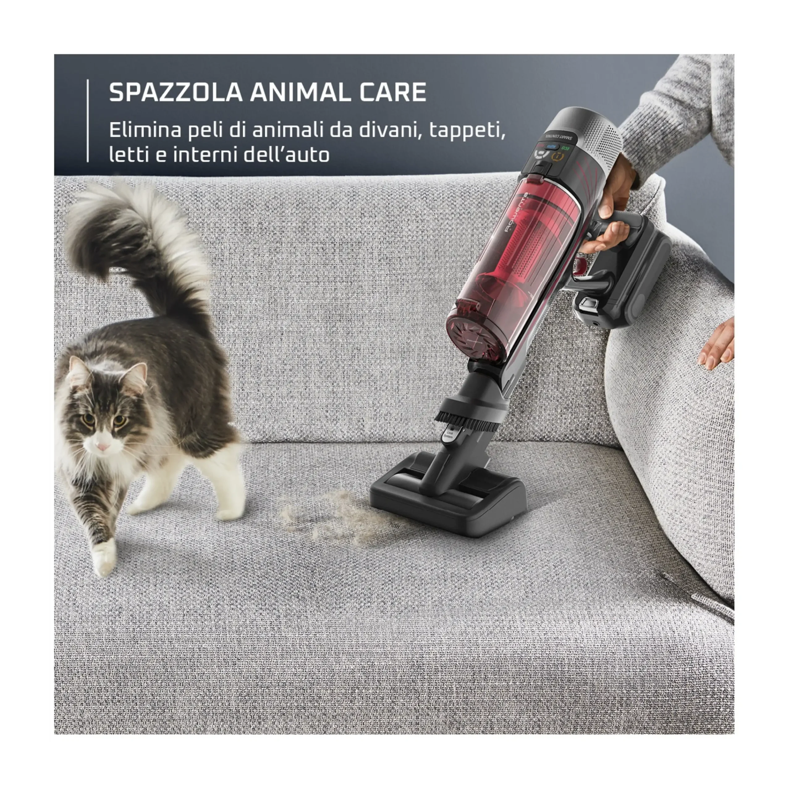 Rowenta (Mod. RH2087) – Scopa Ricaricabile Senza Filo, Potenza 250W, Autonomia fino a 45 Minuti, Contenitore 0,44 Litri, Acciaio e Rosso - immagine 5