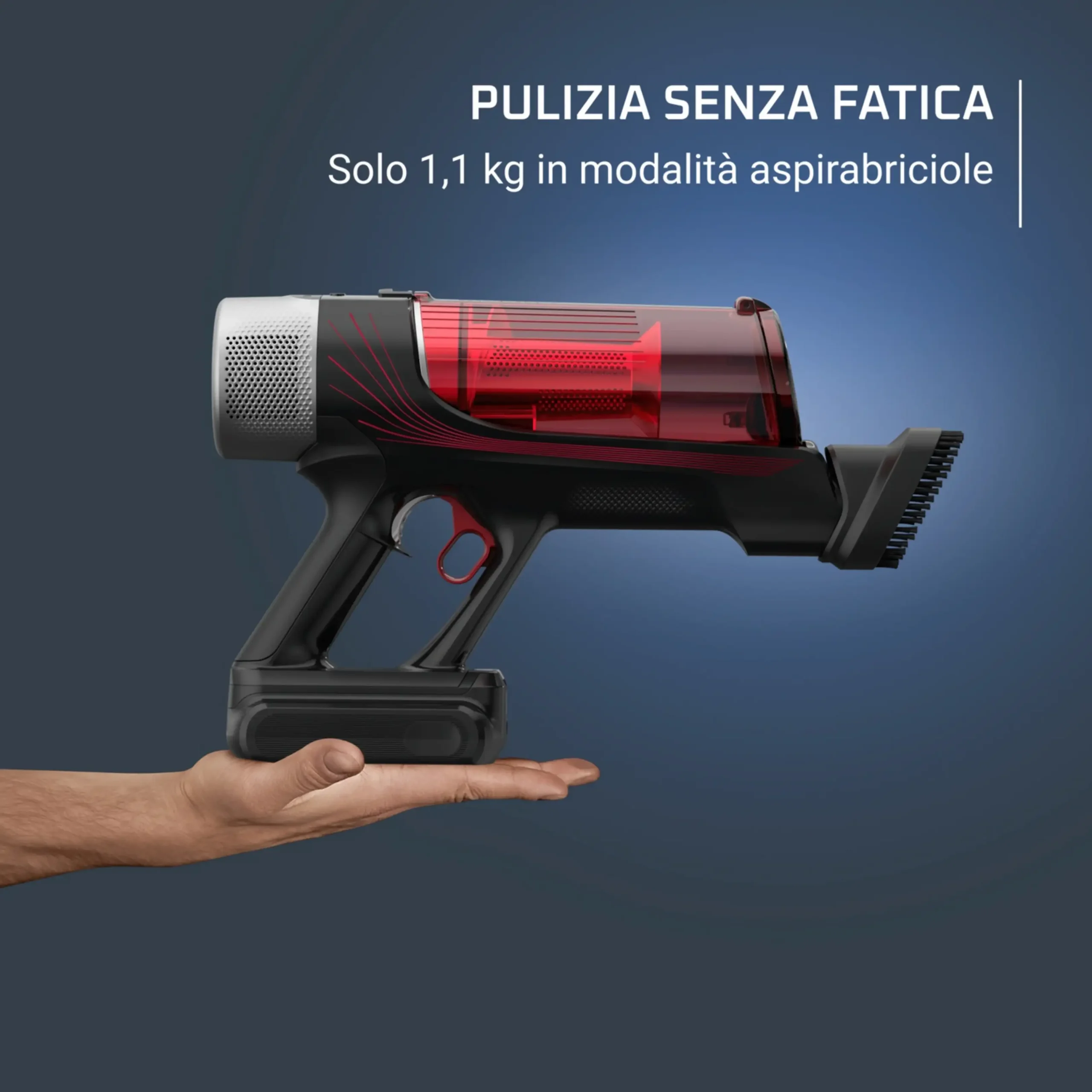 Rowenta (Mod. RH2087) – Scopa Ricaricabile Senza Filo, Potenza 250W, Autonomia fino a 45 Minuti, Contenitore 0,44 Litri, Acciaio e Rosso - immagine 3