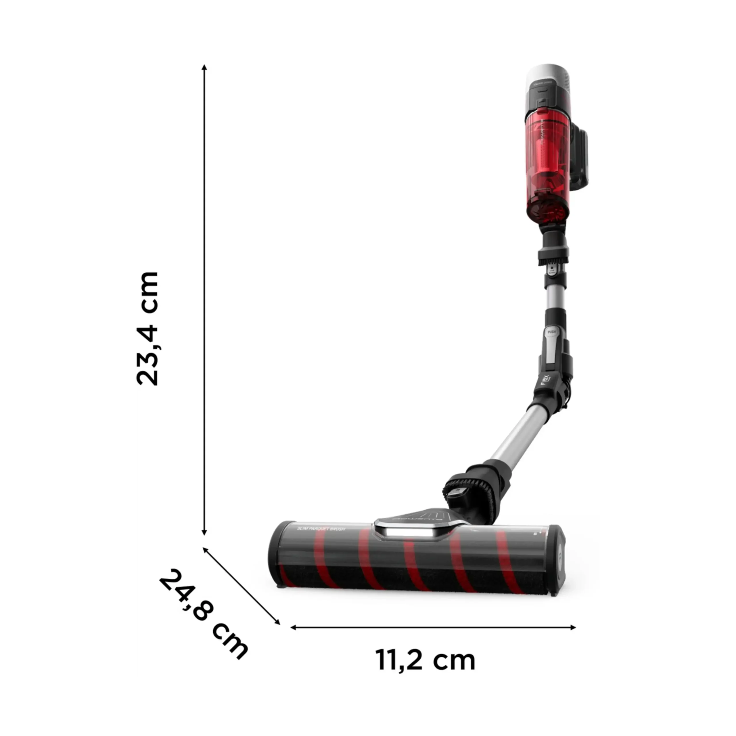 Rowenta (Mod. RH2087) – Scopa Ricaricabile Senza Filo, Potenza 250W, Autonomia fino a 45 Minuti, Contenitore 0,44 Litri, Acciaio e Rosso